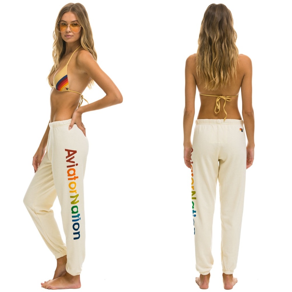 AVIATOR NATION ASPEN SWEATPANTS‎ - VINTAGE WHITE UNISEX SIZE X-SMALL